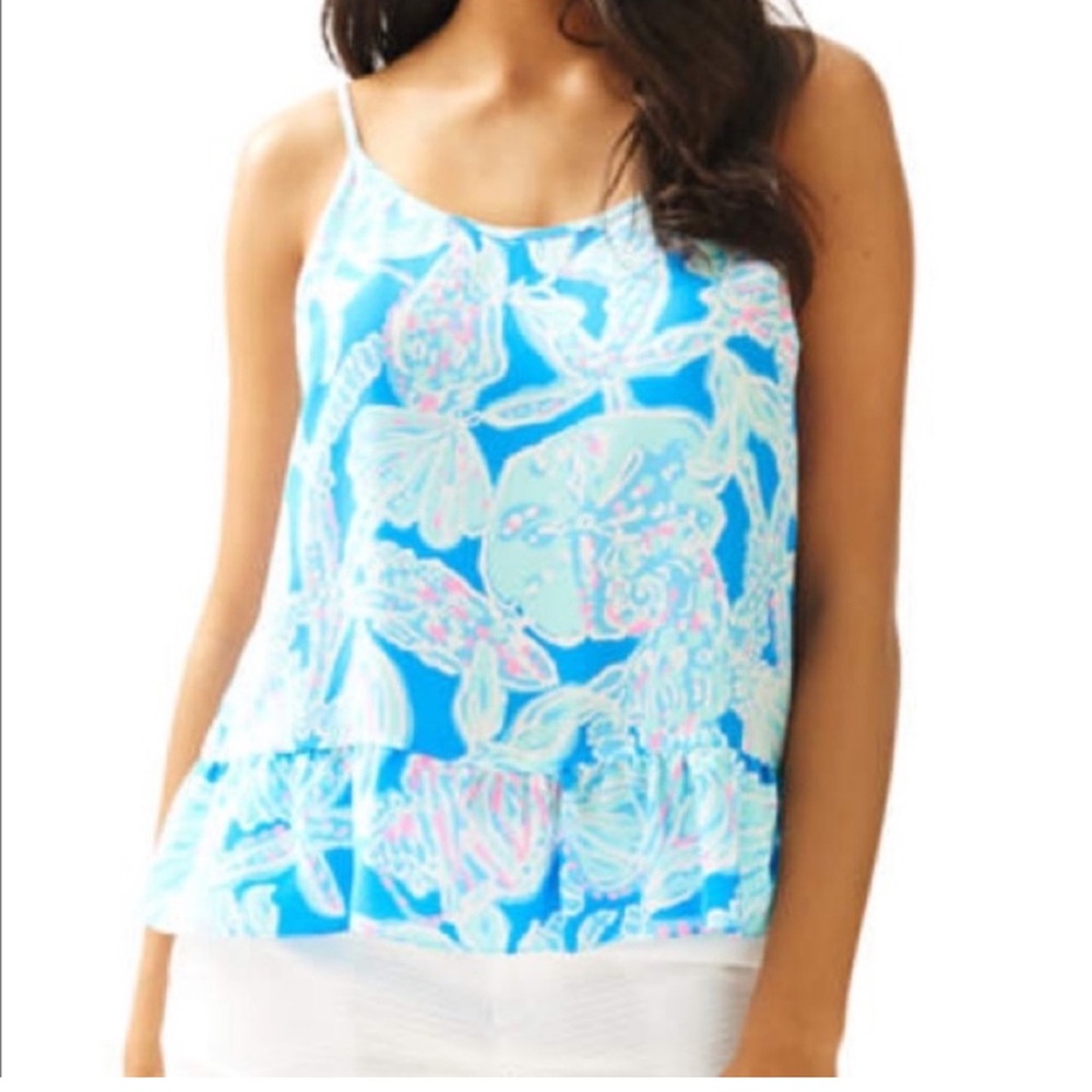 NWT Lilly Pulitzer Coral Top Bay Blue Into The Deep Adjustable, XXS